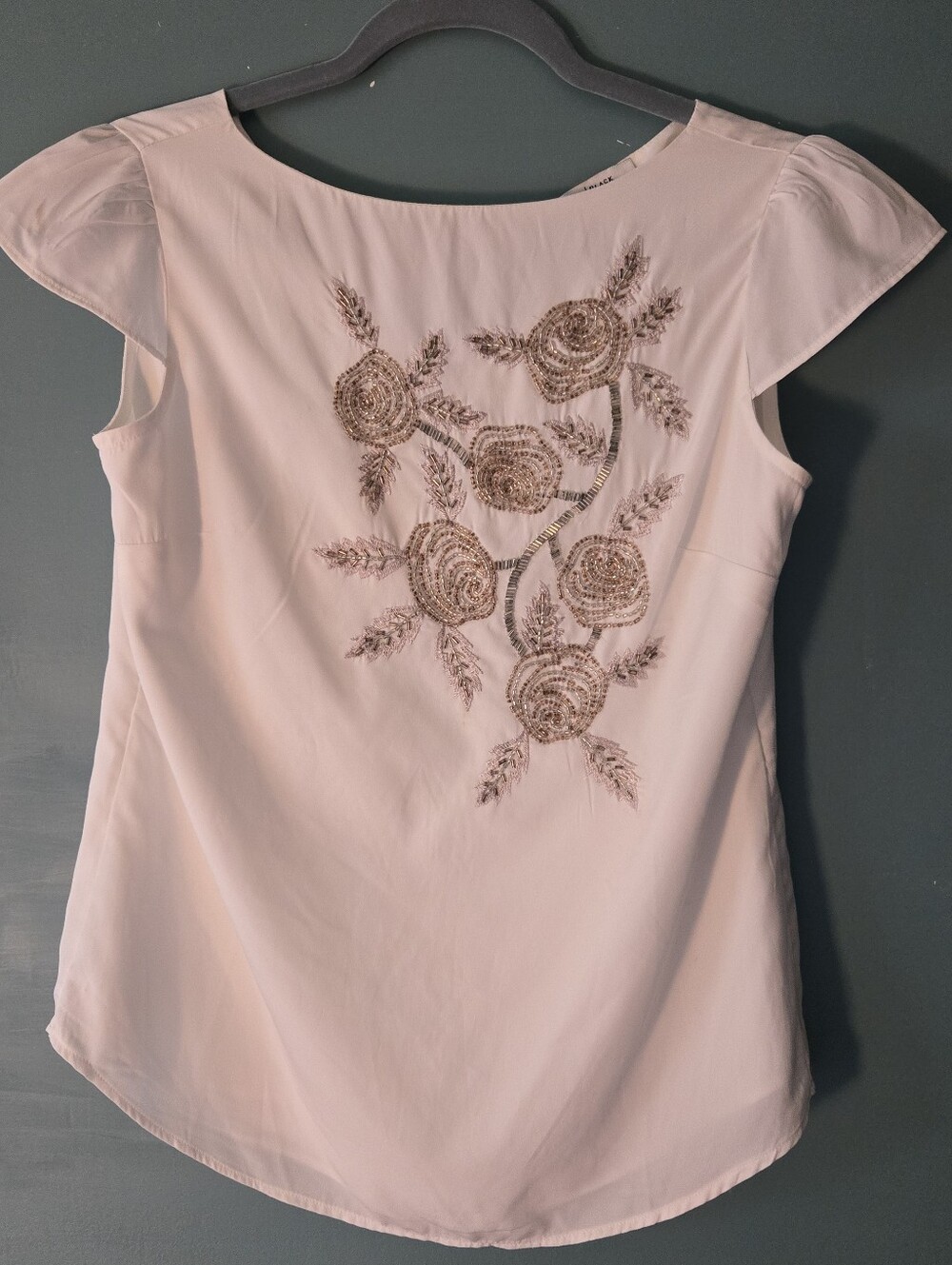 Elegant beaded white silky short sleeve beaded roses blouse 2